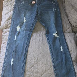 Men's Fire&Rain Distressed Blue Denim Jeans with Ripped Details 32x30